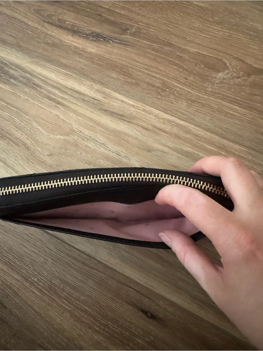 kate spade Black Quilted Chevron Zip-Around Wallet with Gold Logo